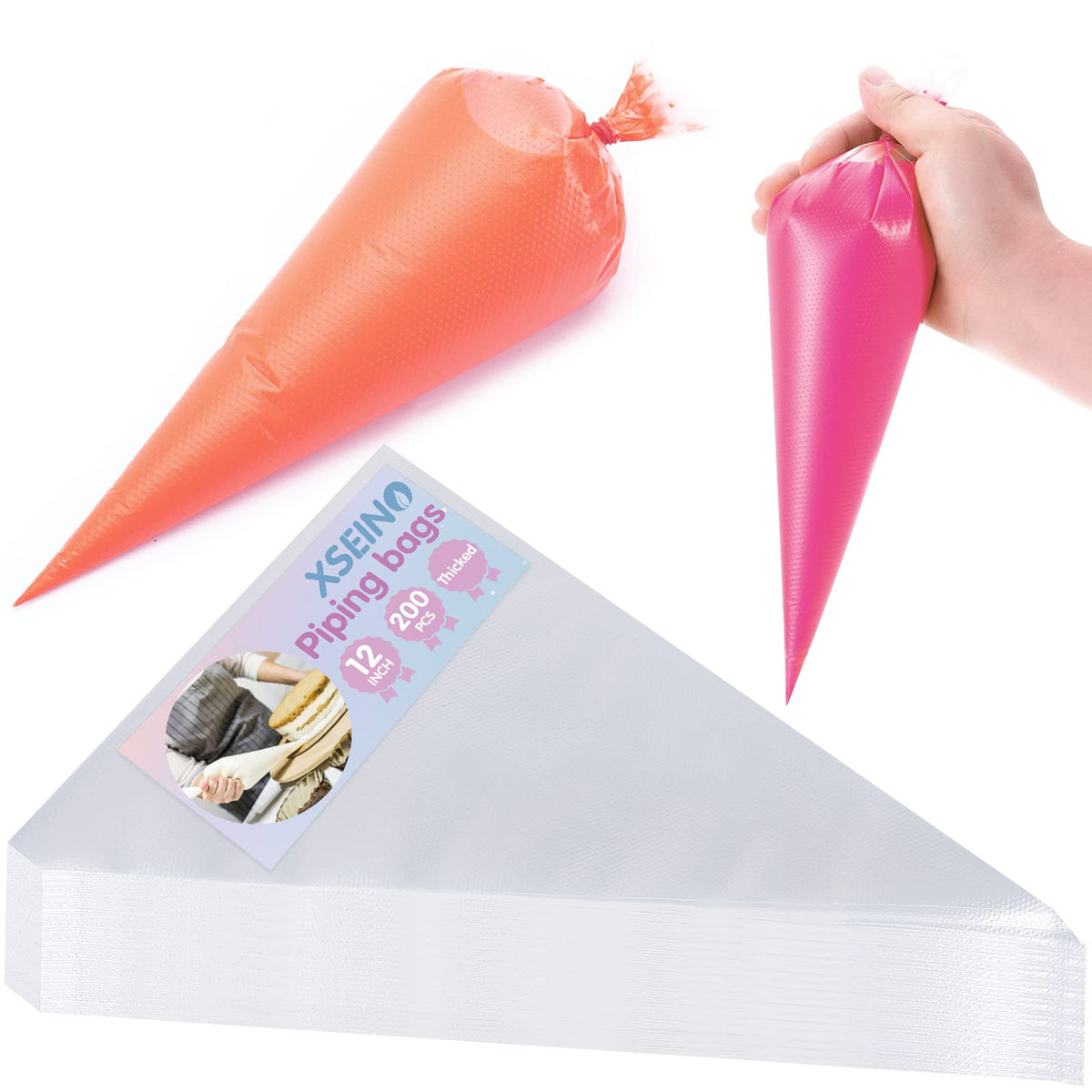 XSEINO Disposable Piping Bags, 12 Inch - 150PCS Heavy Duty Anti Burst Pastry Bags With Bump Non-slip Design For Icing and Frosting and Cookies Decoration Bags(Thickened)