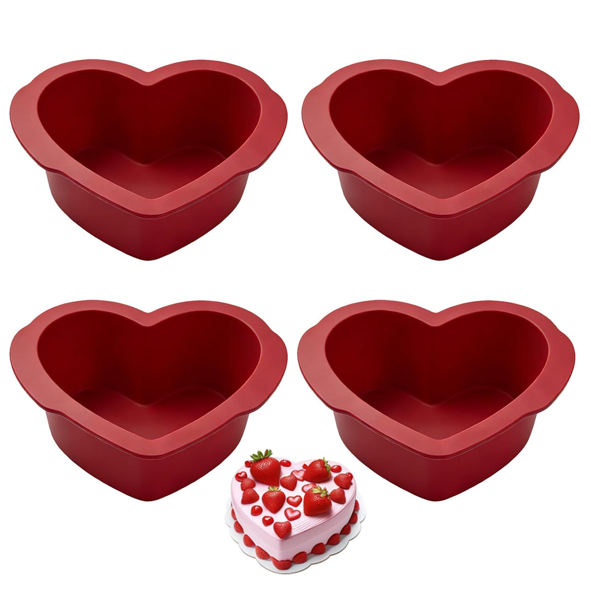 Silicone Heart Shaped Cake Pans 8 inch, NonStick Easy Release Heart Silicone Mini Cake Molds for Baking Bread, Easy Clean Brownies Pan Set for Oven, Microwave, Air Fryer and Freezer (8 Inch 2PCS)