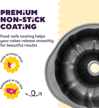 Wilton Gold Non-Stick Fluted Tube Cake Pan, Made Without PFAS, 9.49 in