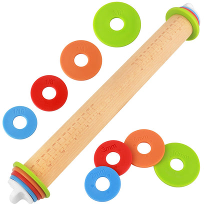 Stainless Steel Dough Roller Pins with Handle for Baking, Adjustable Rolling Pin with Thickness Rings for Cookie Decorating, Kitchen Baking Essential Tools for Fondant Cake Baker Pizza Cookie