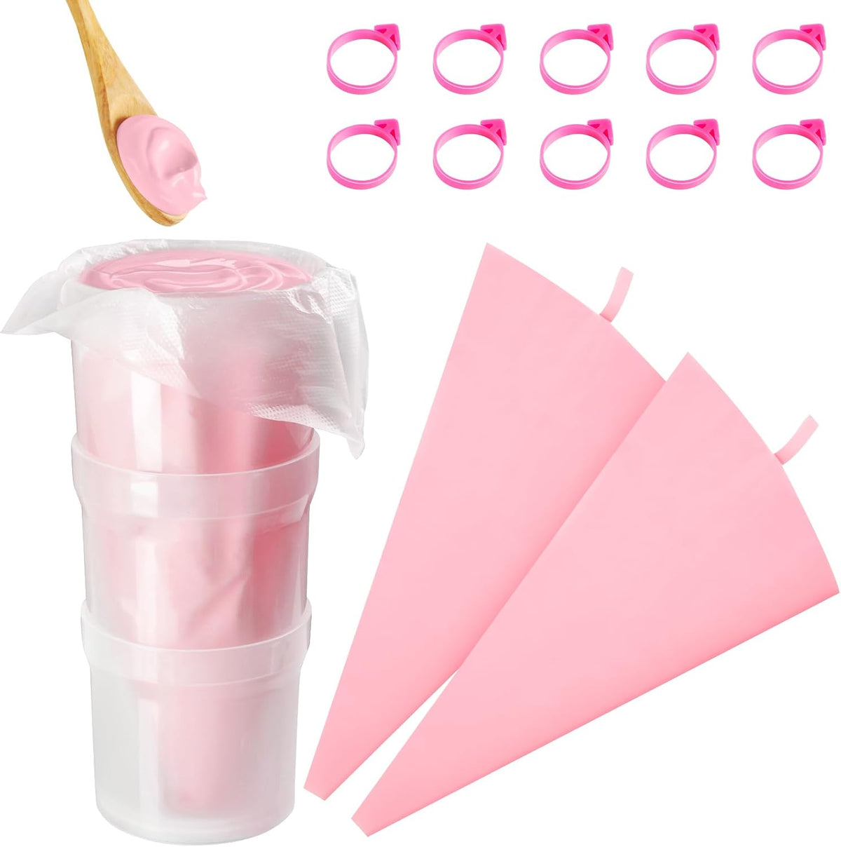Piping Bag Holder Stand for Filling, Pastry Piping Bag Holder Stand, Clear Cream Icing Bag Holder with 2 Pack 14 Inch Reusable Piping Bags & 10Pcs Pastry Bag Ties