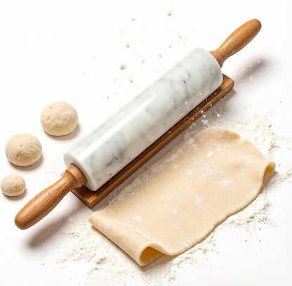 White small Marble Dough Rolling Pin for Baking, 8 inch Barrel