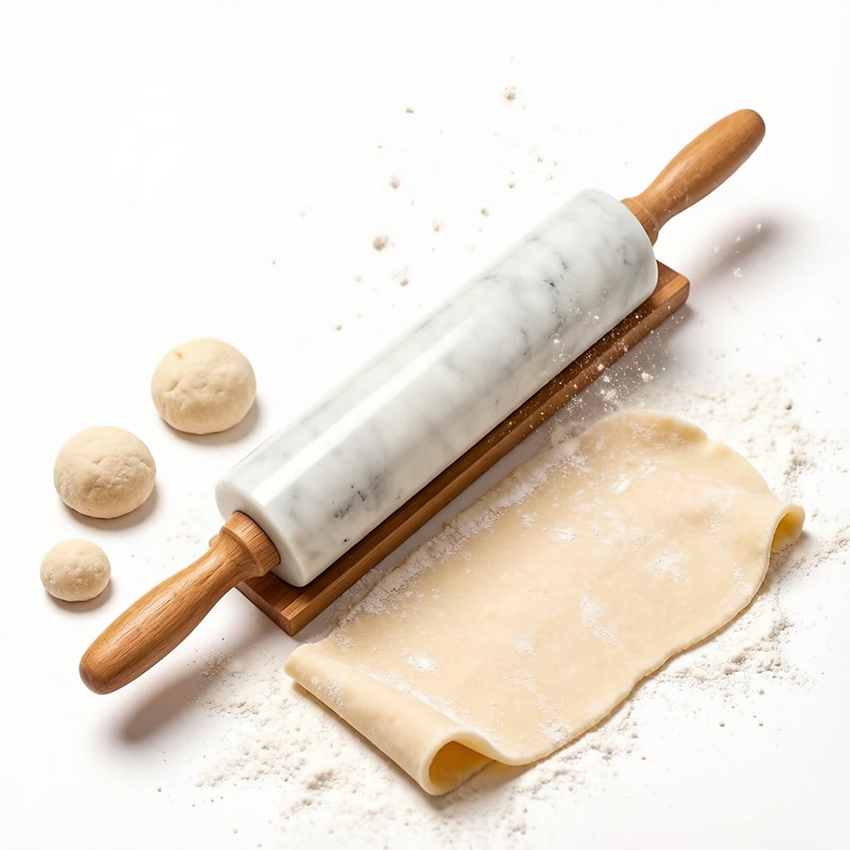 White small Marble Dough Rolling Pin for Baking, 8 inch Barrel