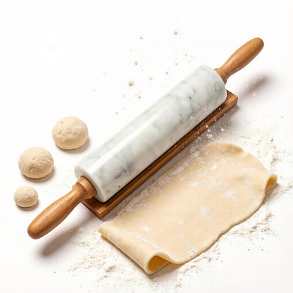 White small Marble Dough Rolling Pin for Baking, 8 inch Barrel