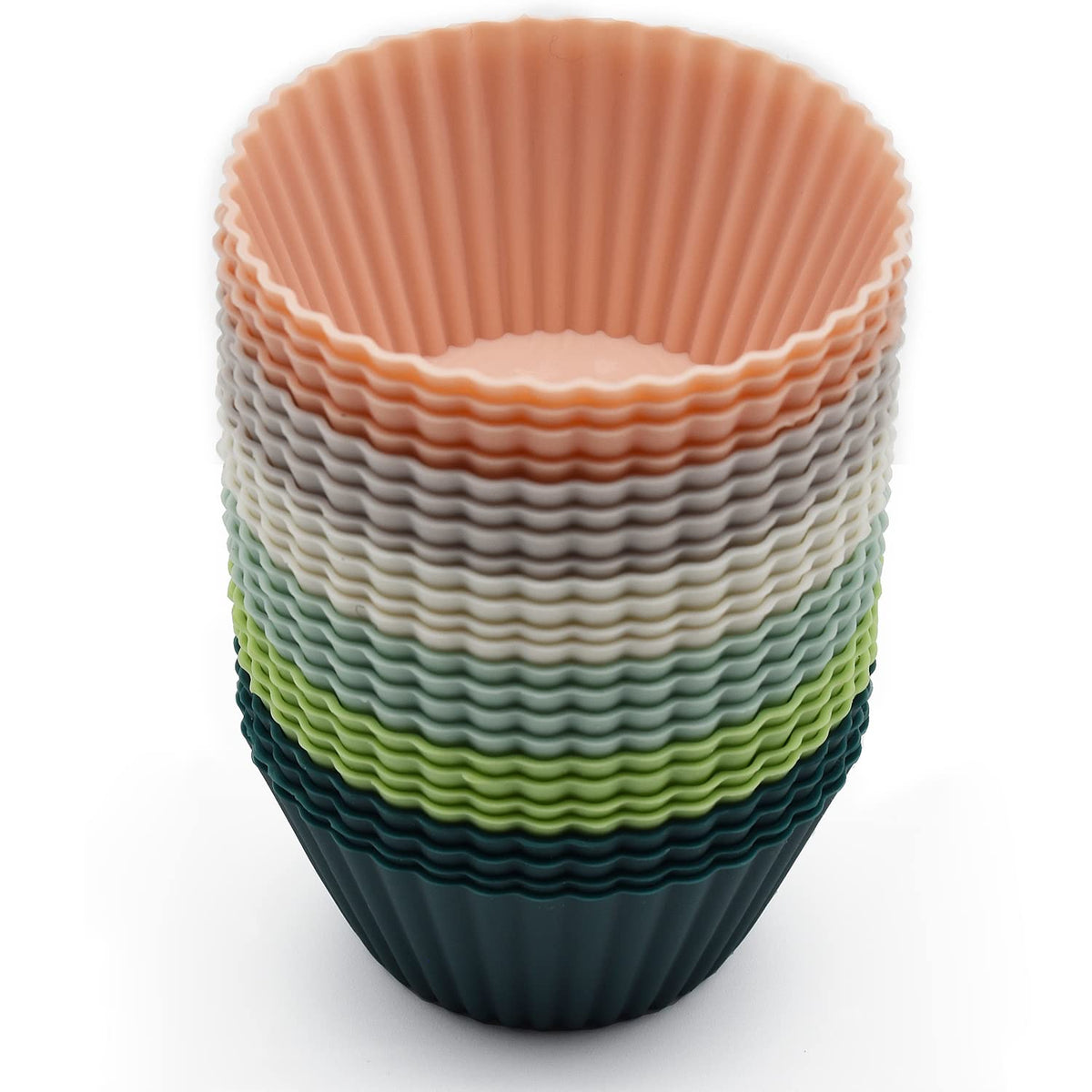 24 Pack Silicone Baking Cups, Reusable Cupcake Liners Molds, Multicolor