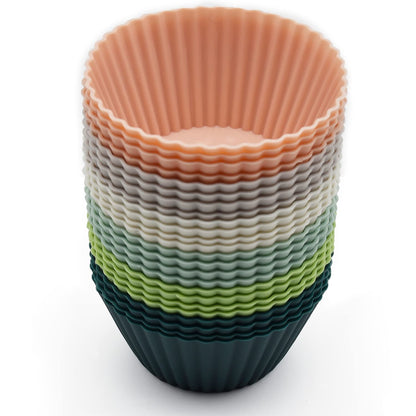 24 Pack Silicone Baking Cups, Reusable Cupcake Liners Molds, Multicolor