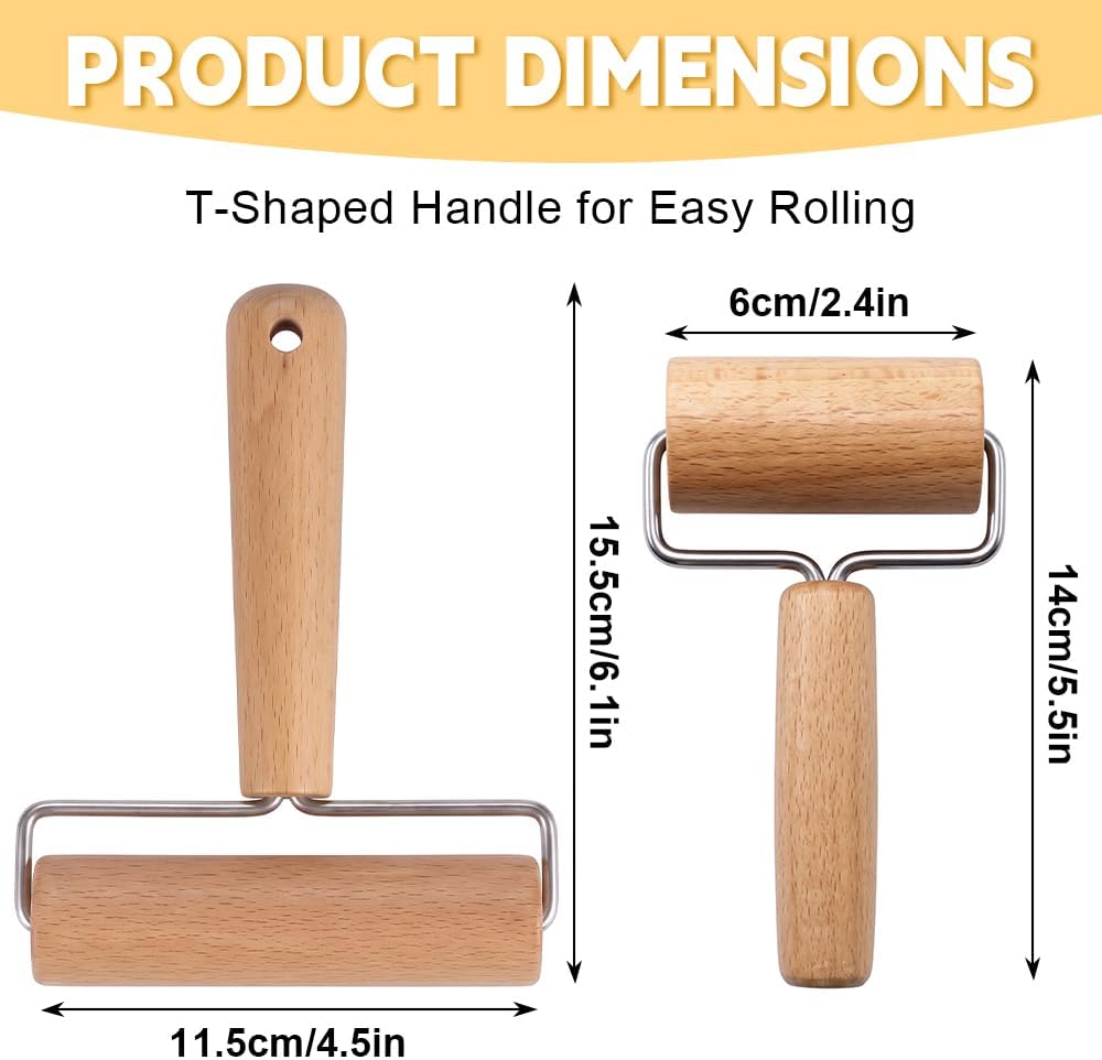 2Pcs Wooden Rolling Pins Set, T Shape Dough Roller for Pizza Cookie Baking