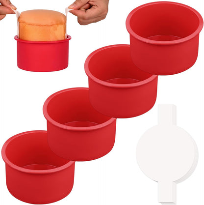 HUAKENER 4 Inch Cake Pan, 4 Pack Silicone Cake Molds with Parchment Paper ﻿