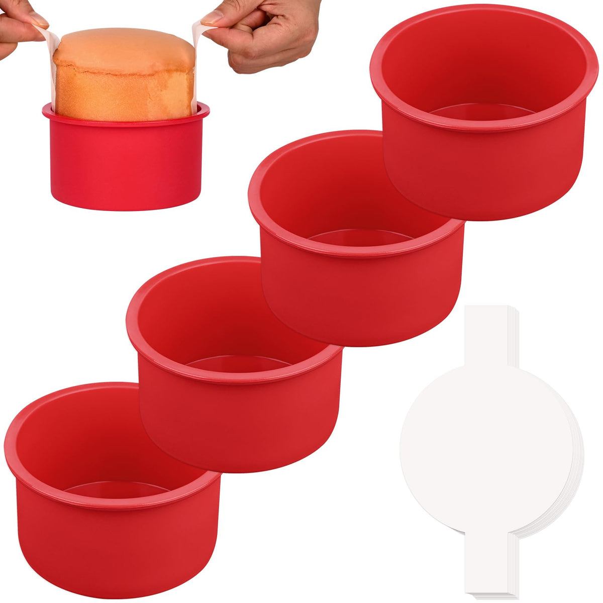HUAKENER 8 Inch Round Cake Pan,3Pcs Silicone Cake Mold with Parchment Paper