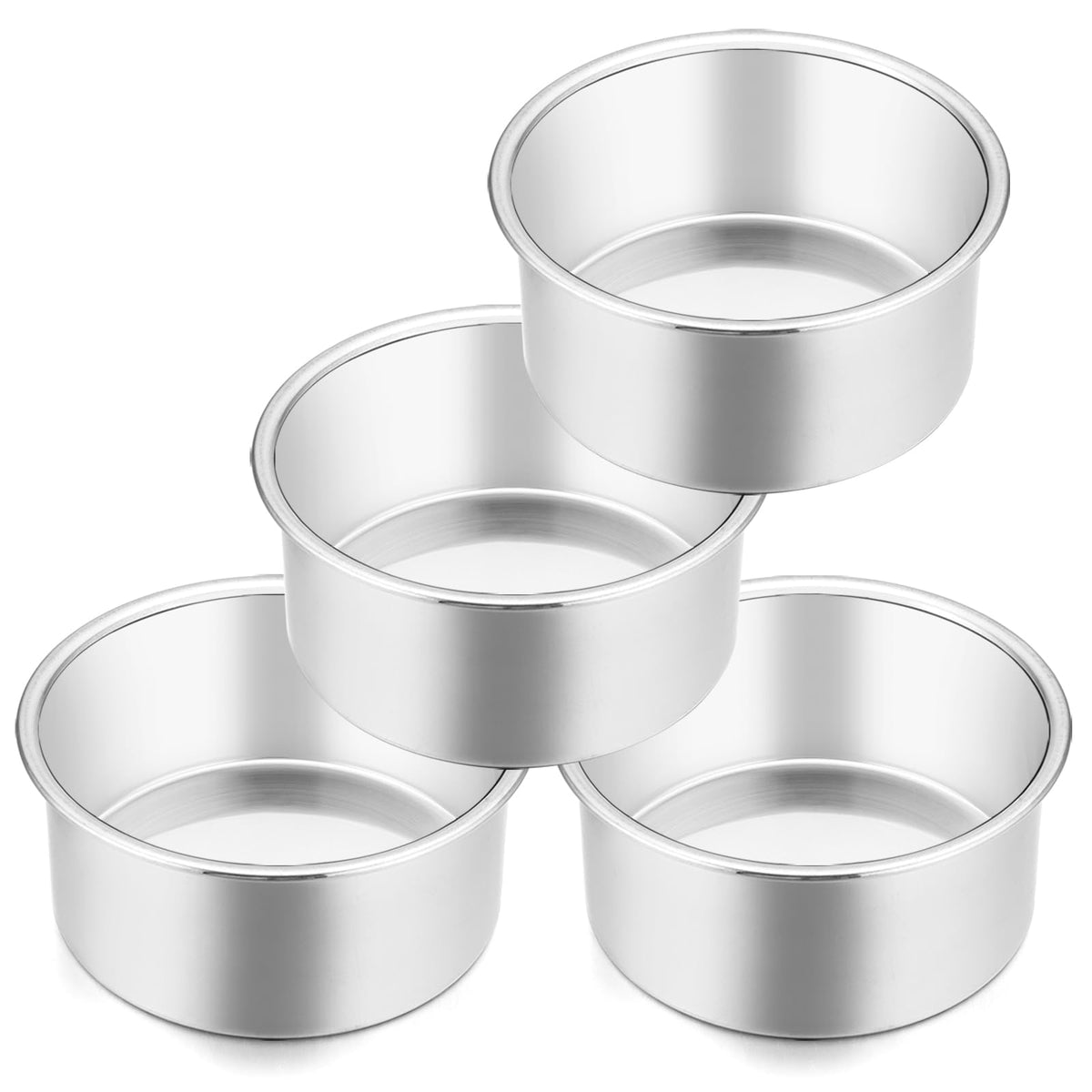 E-far 4 Inch Small Cake Pan Set of 3, Stainless Steel Mini Round Smash Cake Baking Pans, Non-Toxic & Healthy, Mirror Finish & Dishwasher Safe