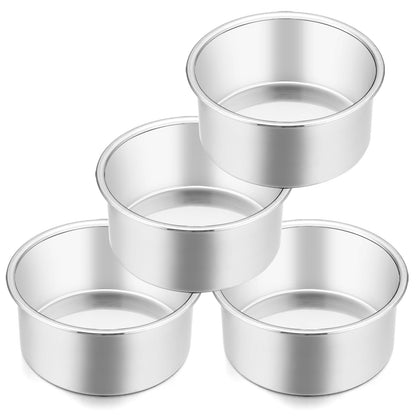 E-far 4 Inch Small Cake Pan Set of 3, Stainless Steel Mini Round Smash Cake Baking Pans, Non-Toxic & Healthy, Mirror Finish & Dishwasher Safe