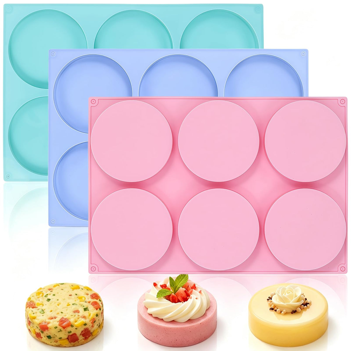 3 Pcs Silicone Mini Fluted Tube Cake Pans, 6‑Cavity Mini Cake Pans