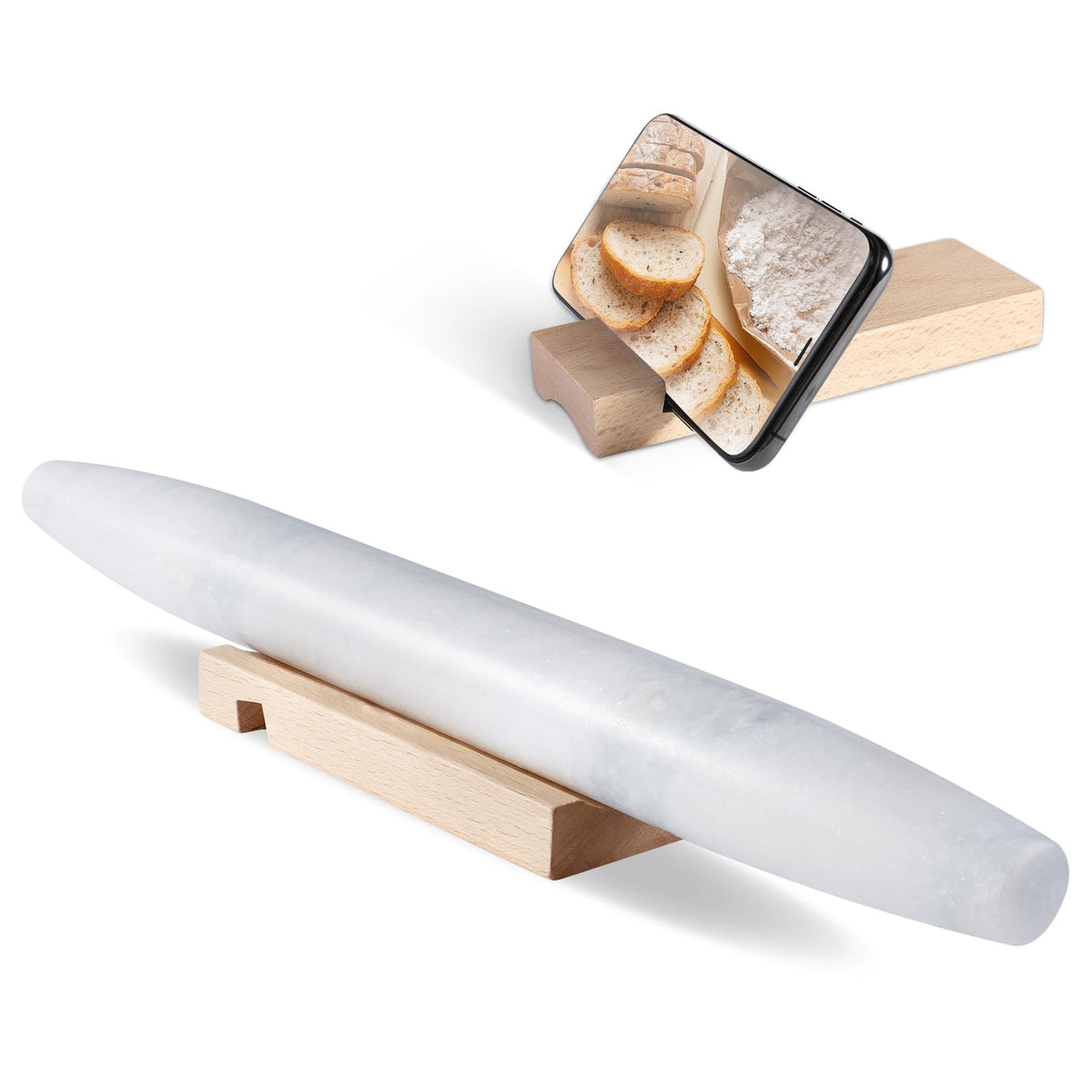 Koville Marble Rolling Pin, Non-Stick Stone Dough Roller, Rolling Pin for Baking,Pasta, Dumpling, Ravioli, Fondant,Pie Crust, Kitchen Baking Pastry Tools
