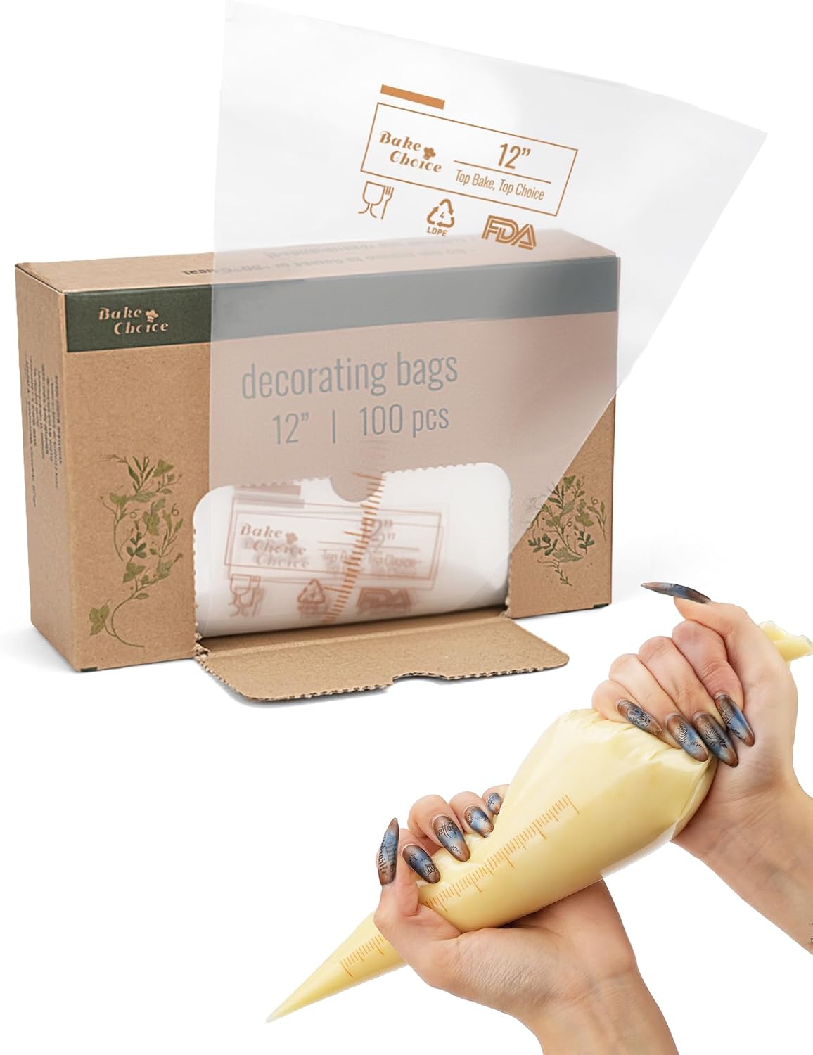 Bake Choice 12 Inch Piping Bags, 100PCS Thickened Disposable Pastry Bags