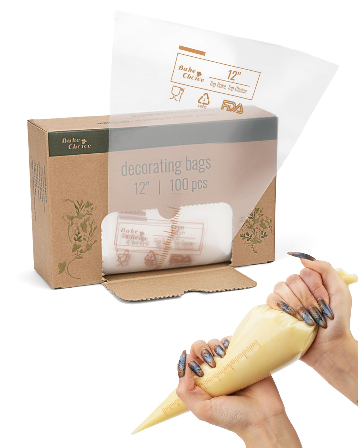 Bake Choice 16 Inch Large Piping Bags, 100 Thickened Disposable Pastry Bags