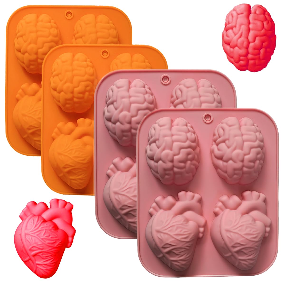 Brain Silicone Mold - Brain Cake Mold with Support Base, 3D Realistic Silicone Human Brain Gelatin Mold 3'' Deep Brain Baking Pan for Candy Breakable Chocolate Jelly or Pudding