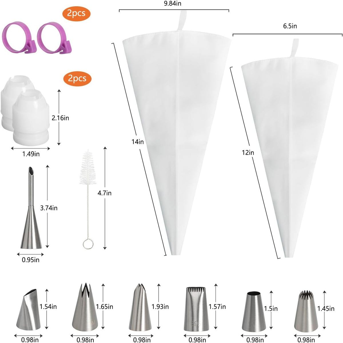 15-Piece Reusable Piping Bags and Tips Set, for Cake Decorating, Cupcakes