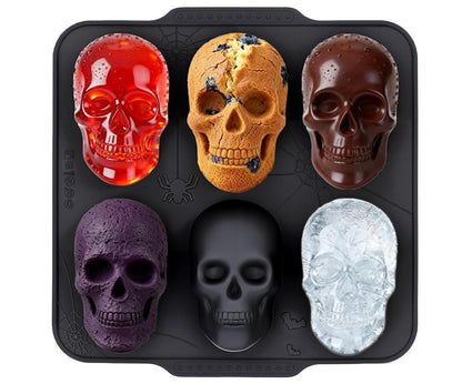 Silicone Skull Cake Pan with Metal Framed - 6 Cavity Skull Baking Pan & Silicone Mold for Halloween Parties & Baking Fun | Food-Safe Non-Stick Ice Cube Tray, Cupcake Maker