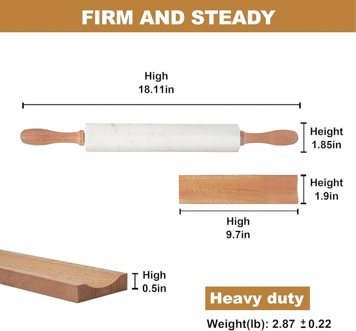 Koville Marble Rolling Pin, Non-Stick African Stone Polished Dough Roller, Pasta, Dumpling, Ravioli, Fondant, Pie Crust, Kitchen Baking Pastry Tools