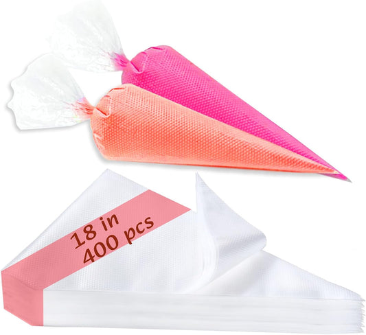 18 Inch Piping Bags, 400pcs Disposable Decorating Pastry Bags, Large Thickened Plastic Anti-Burst Non-Slip Icing Bags for Cookie and Cake Decorating (18 inch)