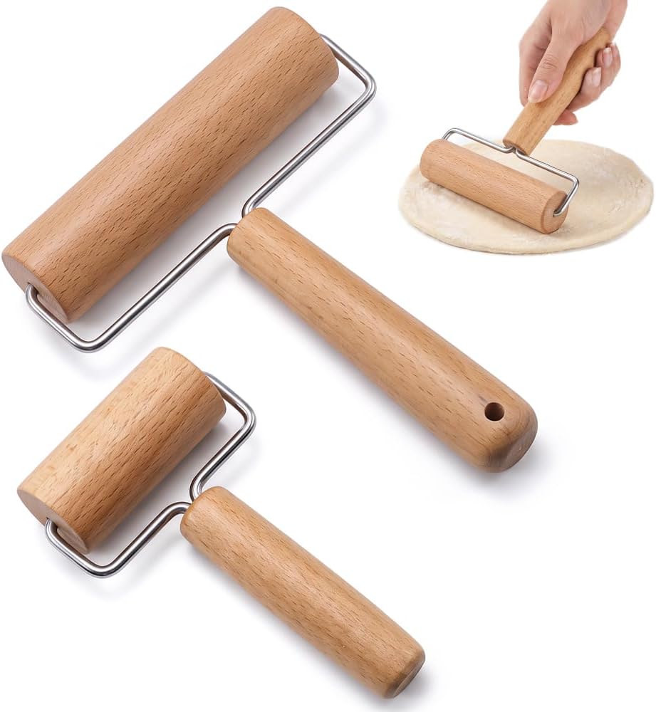 2Pcs Wooden Rolling Pins Set, T Shape Dough Roller for Pizza Cookie Baking