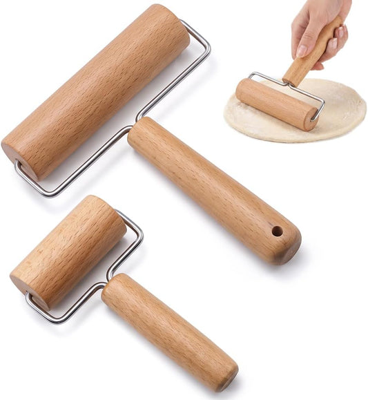 2Pcs Wooden Rolling Pins Set, T Shape Dough Roller for Pizza Cookie Baking