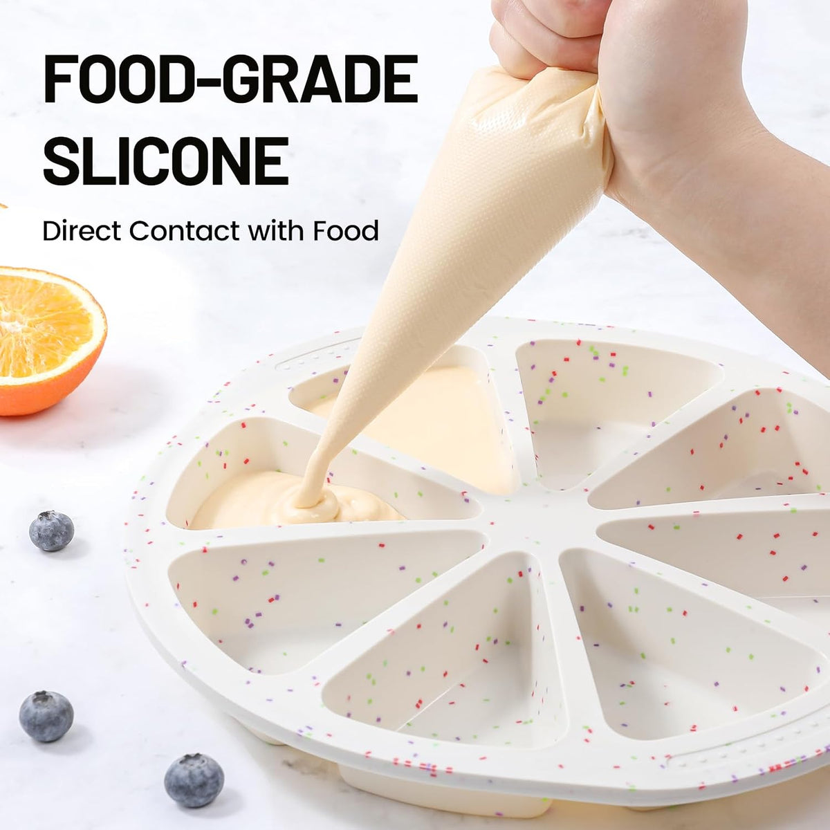 Vinino Silicone Scone Pan with Reinforce Frame, 8-Cavity Triangle Cake Mold
