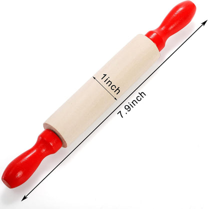 SOUJOY Set of 12 Mini Rolling Pin, 8 Inch Wood Dough Roller for Baking with Red Handle, Small Clay Rolling Pin for Craft Fondant Pastry Pizza Crafting and Imaginative Play