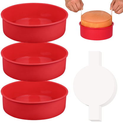 HUAKENER 8 Inch Round Cake Pan,3Pcs Silicone Cake Mold with Parchment Paper