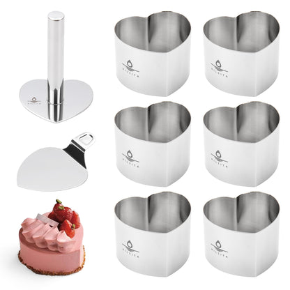 8 Pcs Cake Ring Molds, Seamless Stainless Steel Cake Cutter For Baking, 3 inch Cooking Rings with Pusher & Lifter, Dessert Mousse Molds Baking Tools, Includes 1 Pusher, 1 Lifter and 6 Rings