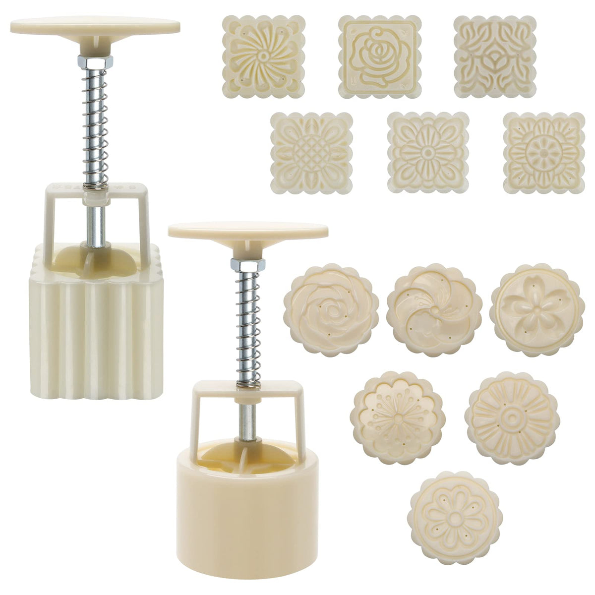Luxiv 50g Mooncake Mold Set, 12 Patterns Round And Square Hand Press Molds