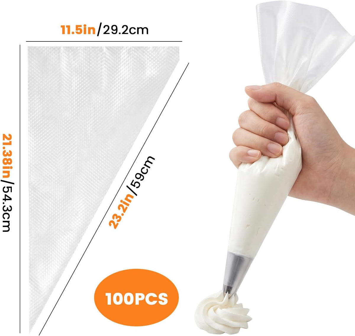 24'' Extra Large Piping Bags Disposable, 100 Pcs Thickened Piping Bags