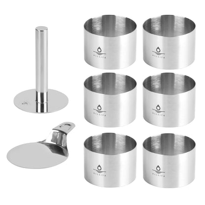8 Pcs Cake Ring Molds, Seamless Stainless Steel Cake Cutter For Baking, 3 inch Cooking Rings with Pusher & Lifter, Dessert Mousse Molds Baking Tools, Includes 1 Pusher, 1 Lifter and 6 Rings