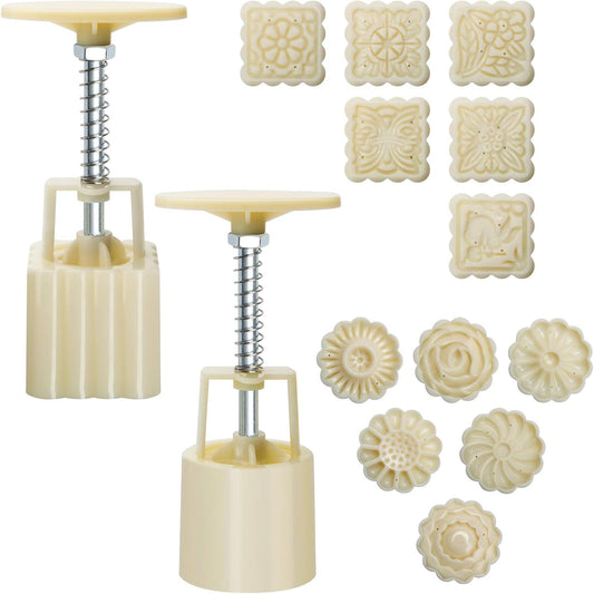 Luxiv 50g Mooncake Mold Set, 12 Patterns Round And Square Hand Press Molds
