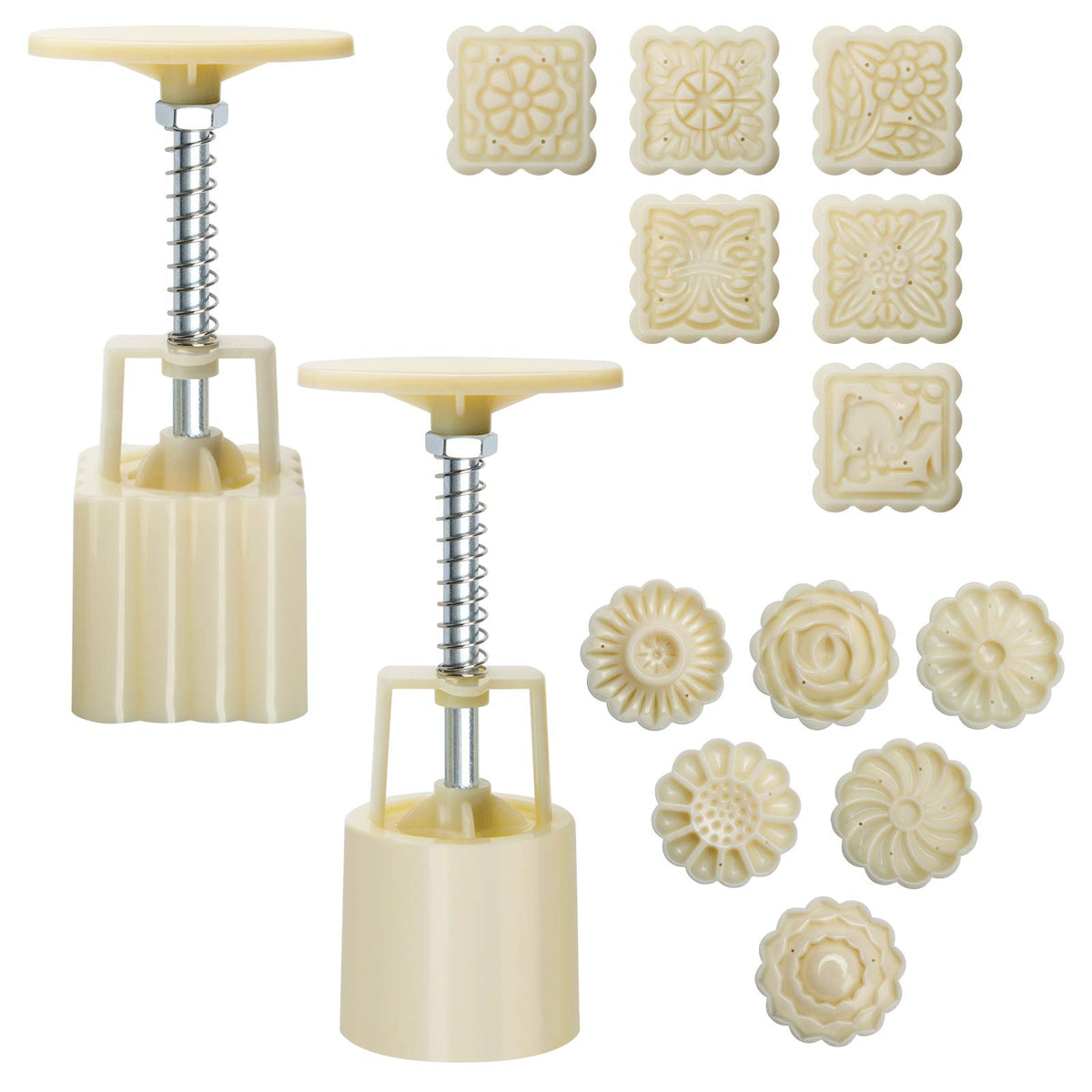 Luxiv 50g Mooncake Mold Set, 12 Patterns Round And Square Hand Press Molds