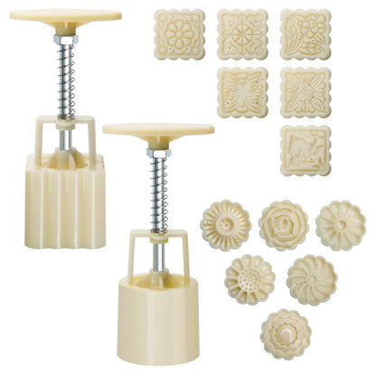 Luxiv 50g Mooncake Mold Set, 12 Patterns Round And Square Hand Press Molds