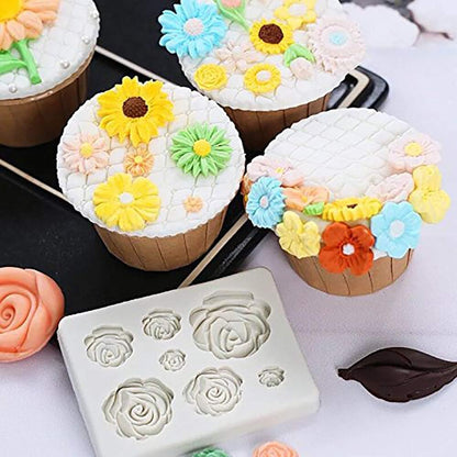 2PCS Rose Flowers silicone molds Cake Chocolate Mold wedding Cake Decorating Tools Fondant Sugarcraft Cake Molds
