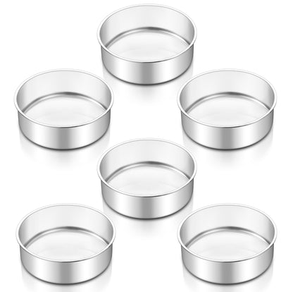 TeamFar 4 Inch Cake Pan, 6 Pcs Stainless Steel Round Baking Cake Pans Set