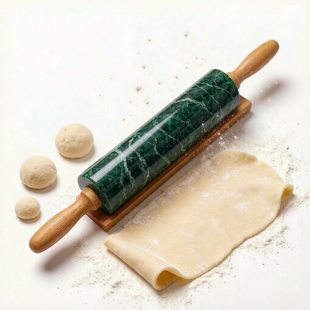 White small Marble Dough Rolling Pin for Baking, 8 inch Barrel