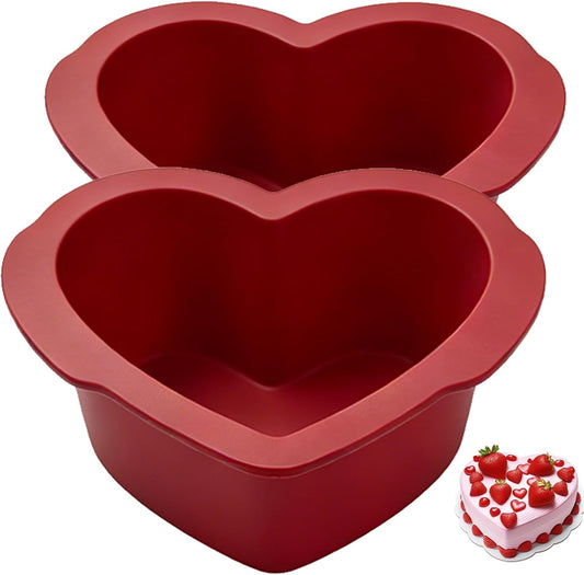Silicone Heart Shaped Cake Pans 8 inch, NonStick Easy Release Heart Silicone Mini Cake Molds for Baking Bread, Easy Clean Brownies Pan Set for Oven, Microwave, Air Fryer and Freezer (8 Inch 2PCS)