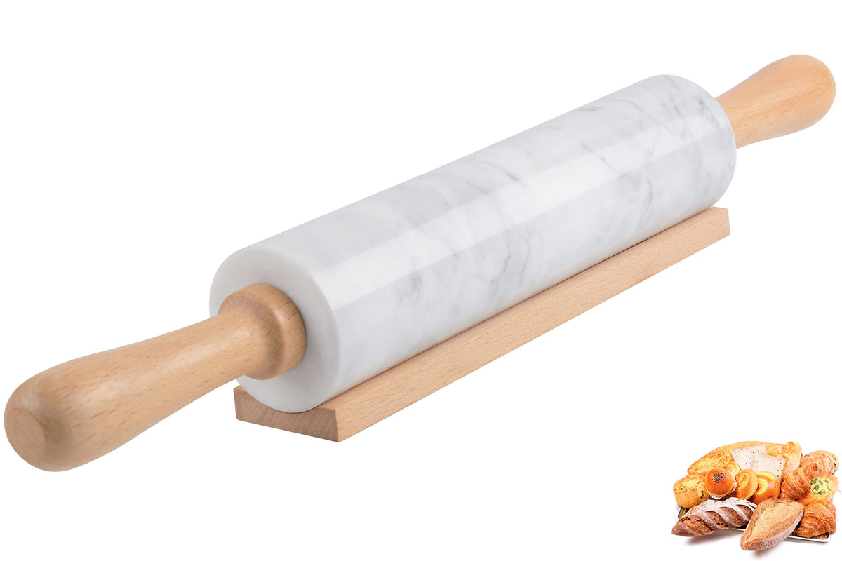 Marble Rolling Pin with Wooden Cradle Thick Handle Set for Baking,18.5 inch Premium Quality Polished Roller for Pizza Dough,Fondant,Pie Crust,Non-Stick Surface Easy to Clean(Black)