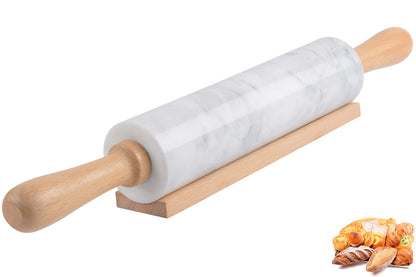 Marble Rolling Pin with Wooden Cradle Thick Handle Set for Baking,18.5 inch Premium Quality Polished Roller for Pizza Dough,Fondant,Pie Crust,Non-Stick Surface Easy to Clean(Black)