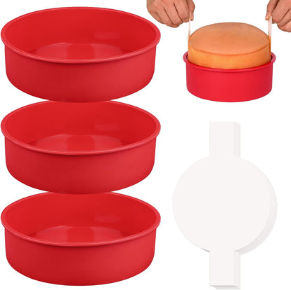 HUAKENER 8 Inch Round Cake Pan,3Pcs Silicone Cake Mold with Parchment Paper