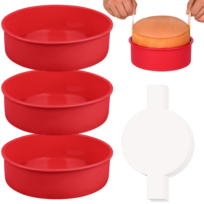 HUAKENER 8 Inch Round Cake Pan,3Pcs Silicone Cake Mold with Parchment Paper