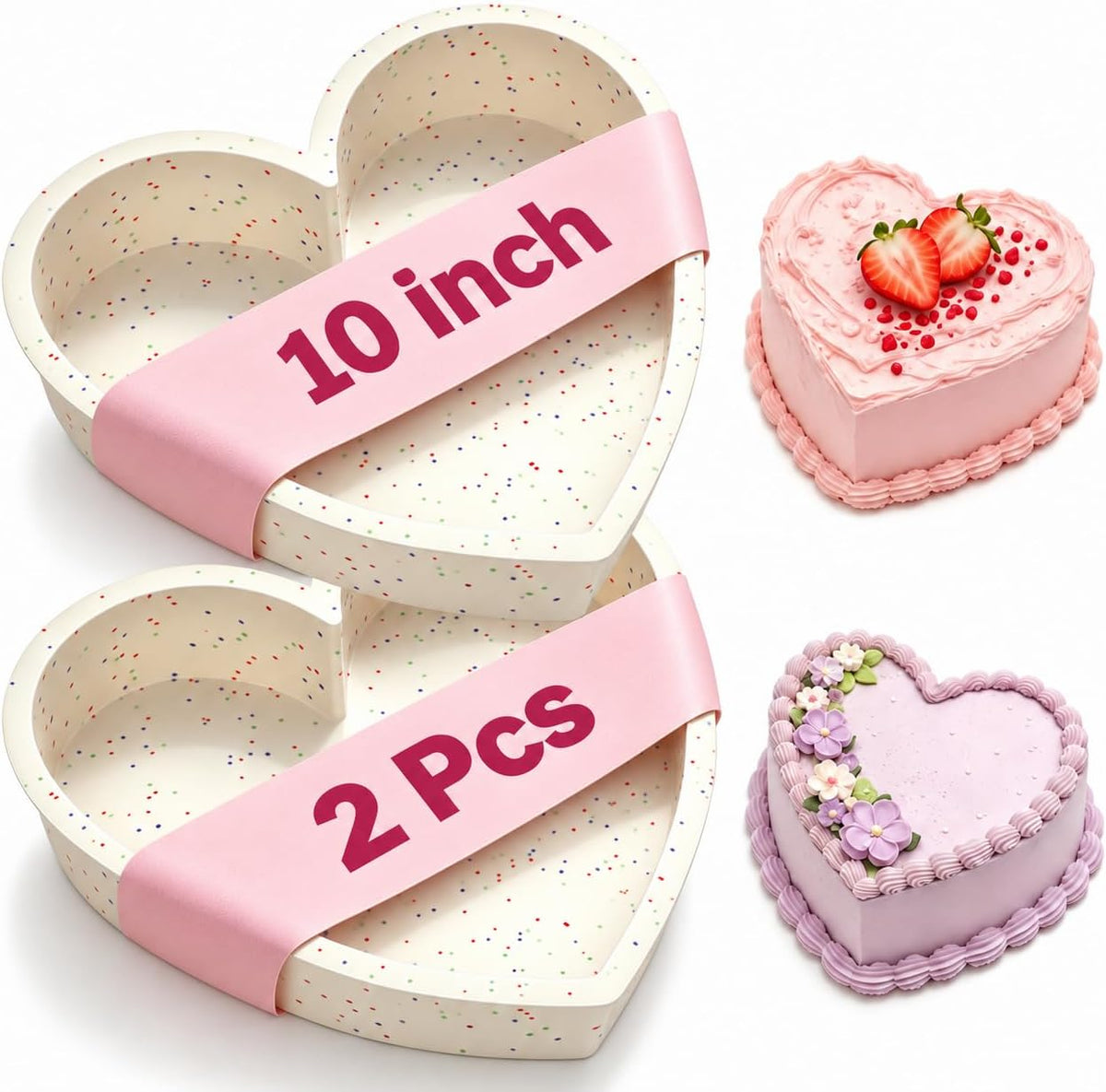 10 Inch Heart Shaped Cake Pans Silicone for Baking, 2 Pcs