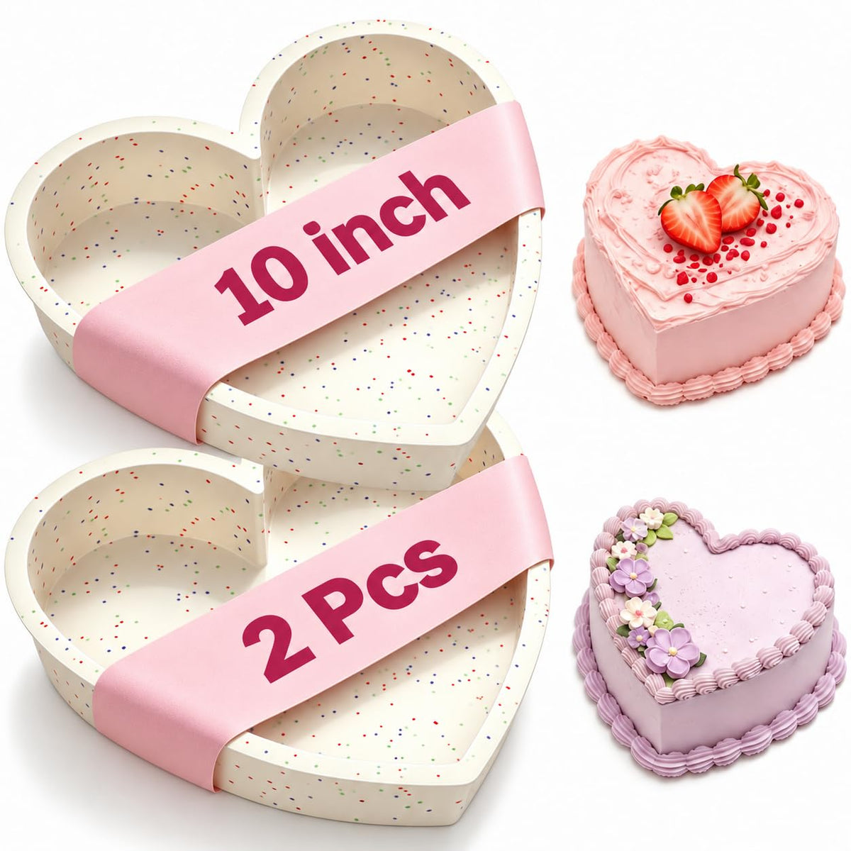 10 Inch Heart Shaped Cake Pans Silicone for Baking, 2 Pcs