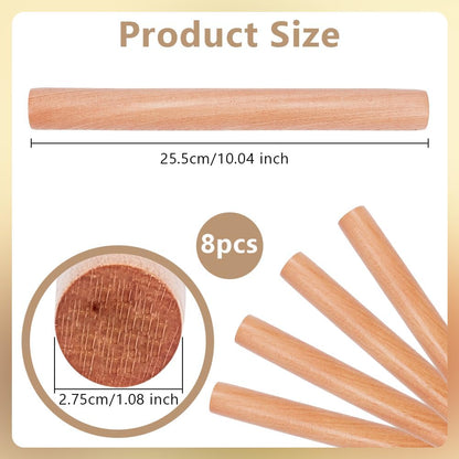 OLYCRAFT 8pcs Wood Rolling Pins 10 inch Clay Rolling Pins 1.1 inch Diameter Classic Wooden Rolling Pins Natural Wood Texture Rollers Wood Clay Roller for Clay Modeling Pottery Tools