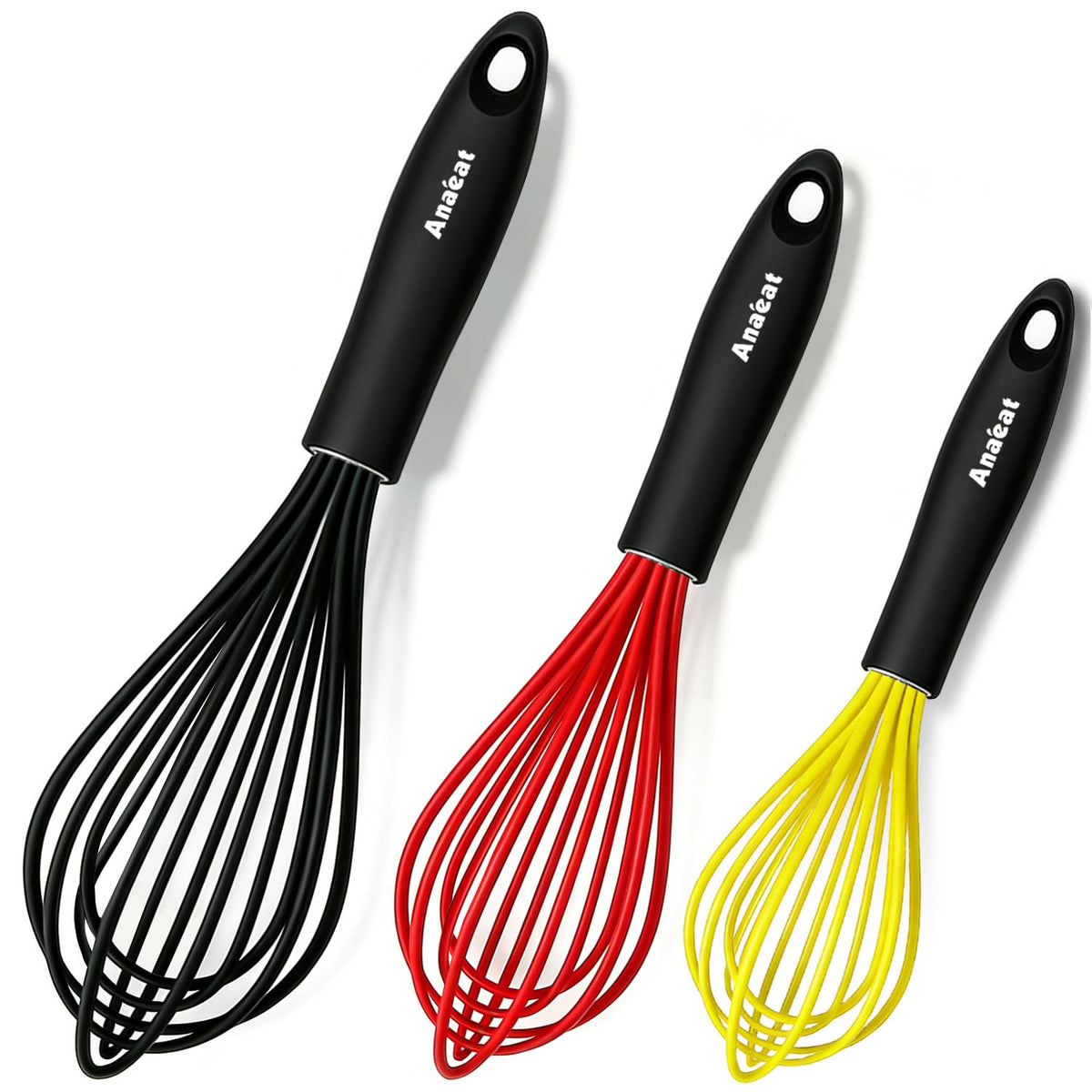 Anaeat Silicone Whisk, Thick Stainless Steel Wire Inner - Heat Resistant Kitchen Whisks for Non-Stick Cookware, Balloon Egg Beater for Whisking, Blending, Beating, Frothing & Stirring (Red)
