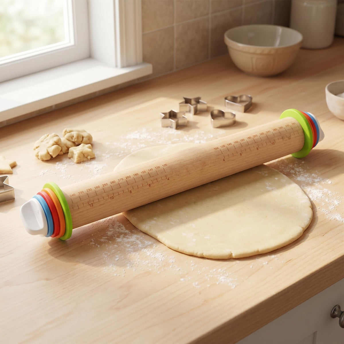 Rolling Pin with Thickness Rings, Fulimax 17" Adjustable Stainless Steel Rolling Pins for Baking, Dough Roller for Fondant Pizza, Pie, Pasta, Cookies, Cakes, Kitchen Baking Supplies