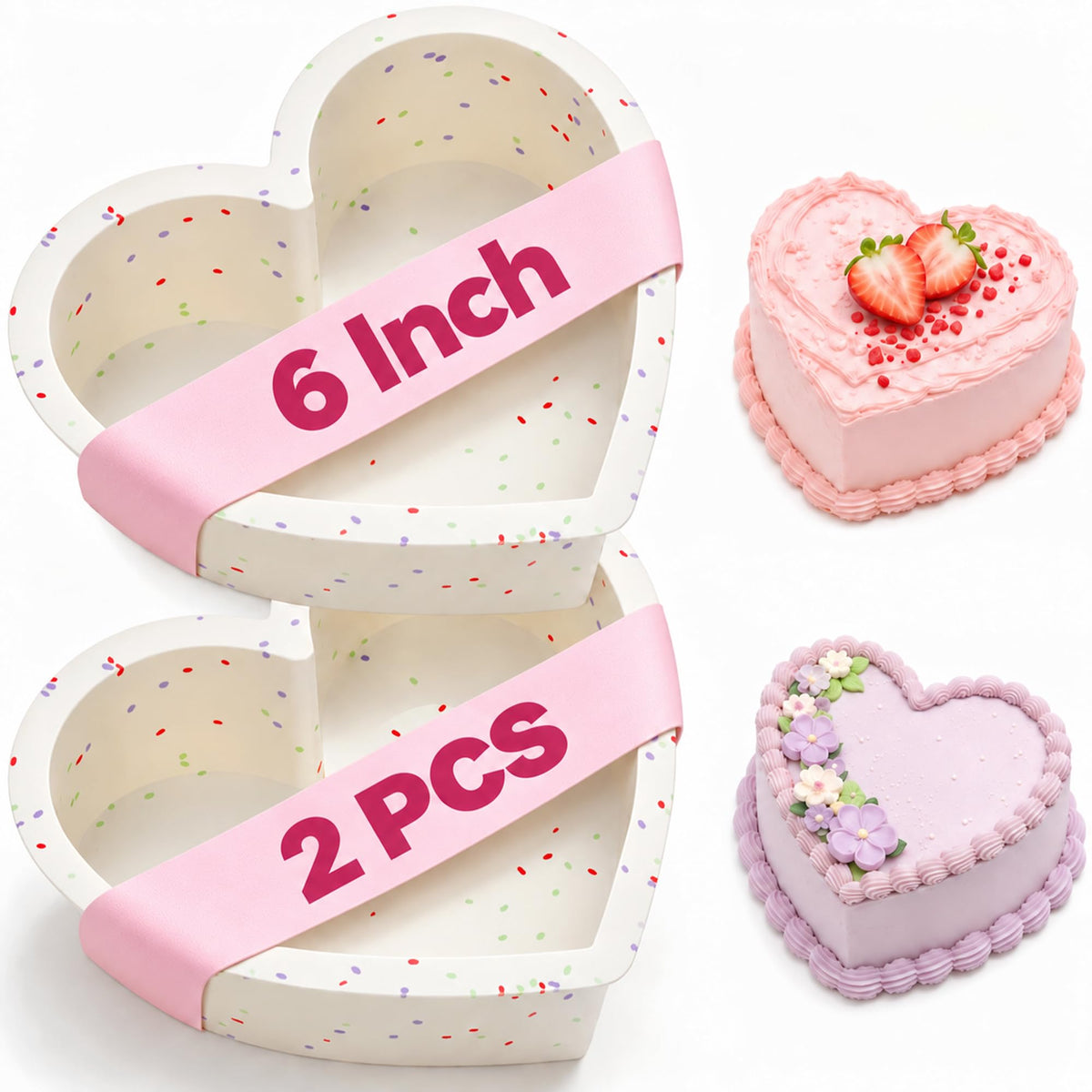 10 Inch Heart Shaped Cake Pans Silicone for Baking, 2 Pcs